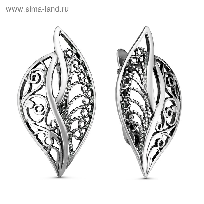 Серьги «Листья» половинки, посеребрение с оксидированием - Фото 1