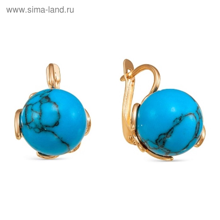 Серьги шар «Бирюза», позолота - Фото 1