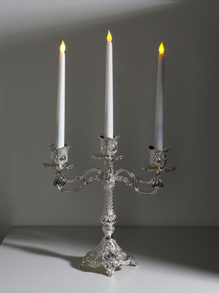 Металлический подсвечник на 3 свечи «Канделябр. Узорный», под серебро, 13×30×28 см