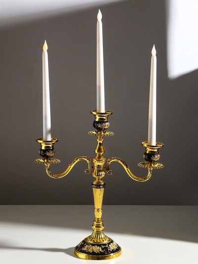 Металлический подсвечник на 3 свечи «Канделябр. Розарий», золото, чёрная эмаль, 35.5×32×12 см