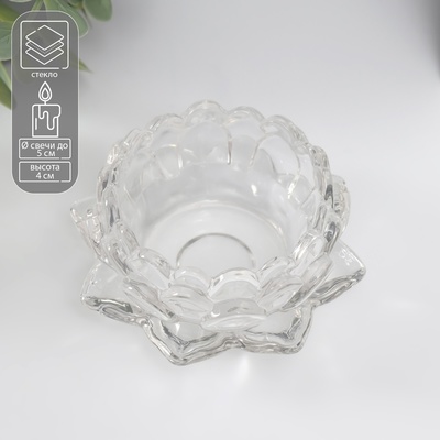 Стеклянный подсвечник на 1 свечу «Лотос», прозрачный, 4×9.5×9.5 см