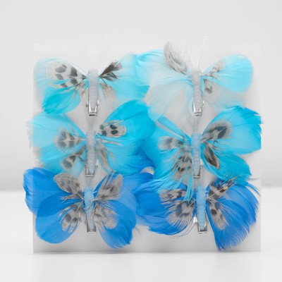 Бабочка для декора и флористики, на прищепке, пластиковая, МИКС, 1 шт., 8×7×1 см