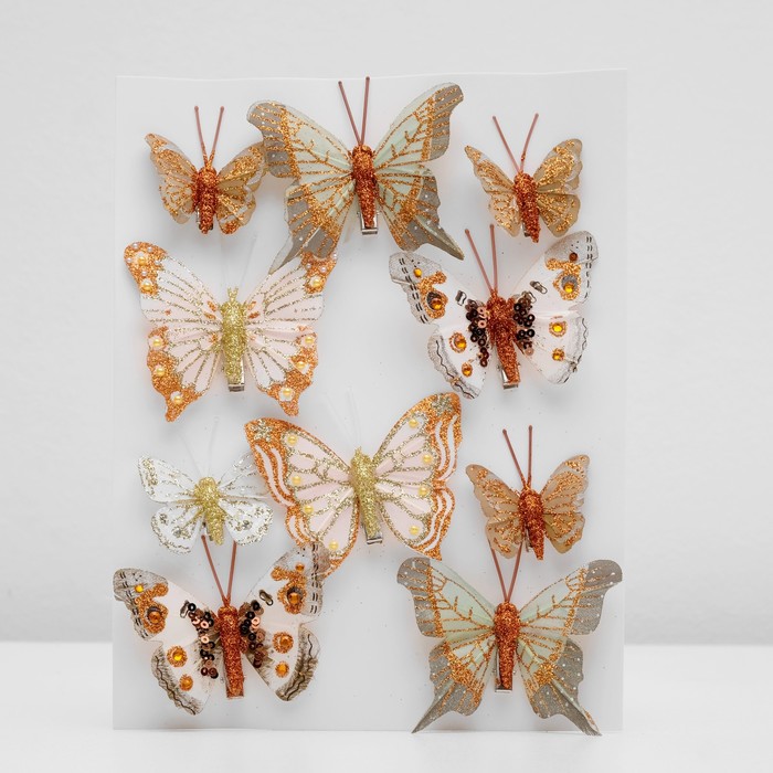 Бабочка для декора и флористики, на прищепке, пластиковая, микс, 1 шт., 5 см и 8 см - фото 6628973