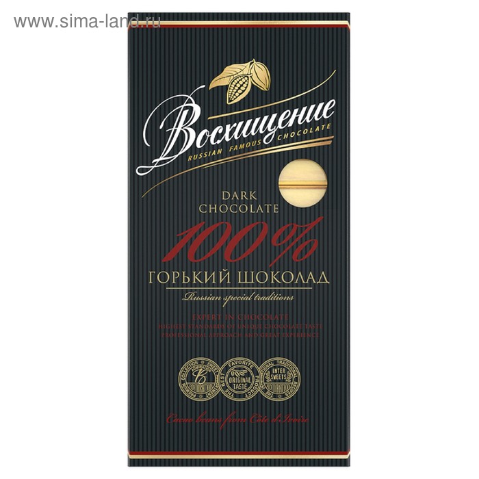 Шоколад  "Восхищение" горький 100% какао , 140г - Фото 1