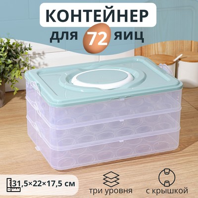Контейнер для хранения яиц, 31.5×22×17.5 см, в 1 ярусе 24 ячейки, МИКС
