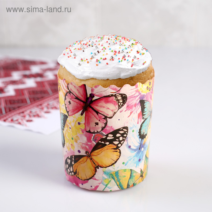 Форма бумажная для кулича "Бабочки цветные" 70 x 85 мм - Фото 1