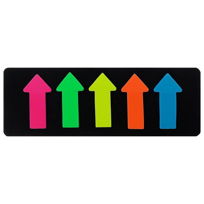 Блок-закладка "Стрелки" с липким краем 5 x 15 x 51 мм, пластик, 5 цветов по 25 листов, флуоресцентный, МИКС - Фото 1