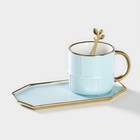 Чайная пара керамическая с ложкой «Весна», 2 предмета: кружка 300 мл, блюдце, цвет голубой - Фото 2