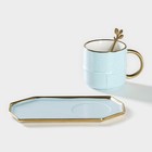 Чайная пара керамическая с ложкой «Весна», 2 предмета: кружка 300 мл, блюдце, цвет голубой - Фото 3