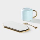 Чайная пара керамическая с ложкой «Весна», 2 предмета: кружка 300 мл, блюдце, цвет голубой - Фото 6