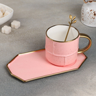Чайная пара керамическая с ложкой «Весна», 2 предмета: кружка 300 мл, блюдце, цвет розовый - фото 319706098