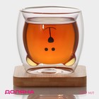 Стакан с двойными стенками Доляна «Вверх дном», 250 мл, 9×9 см, на деревянной подставке, стекло, прозрачный - Фото 1