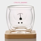Стакан с двойными стенками Доляна «Вверх дном», 250 мл, 9×9 см, на деревянной подставке, стекло, прозрачный - Фото 3
