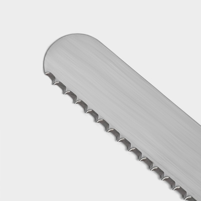 Нож для бисквита крупные зубцы, длина лезвия 25 см, деревянная ручка, толщина лезвия 1 мм - фото 1886459963