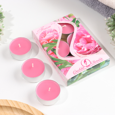 Набор свечей ароматических чайных «Пион», 3.8×1.6 см, 3.5 ч, 12 г, 6 шт.