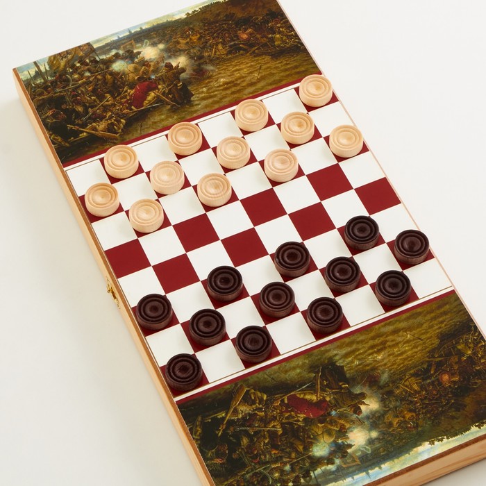 Нарды "Бой казаков на реке", деревянная доска 50 х 50 см, с полем для игры в шашки - фото 1905626010