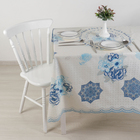 Клеёнка на стол ажурная Lace, 137×180 см, рулон 10 скатертей, цвет бело-голубой - Фото 1