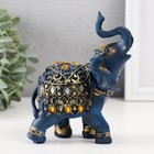 Сувенир полистоун "Синий слон в попоне с золотым узором и зеркалами" 14х7х11 см - фото 318287273