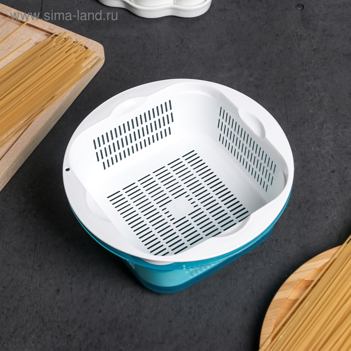 Дуршлаг кухонный с поддоном, 21×21 см, цвет МИКС - Фото 1