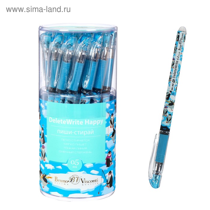 Ручка гелевая со стираемыми чернилами DeleteWrite Happy «Пингвины», узел 0.5 мм, синие чернила, матовый корпус Silk Touch - Фото 1