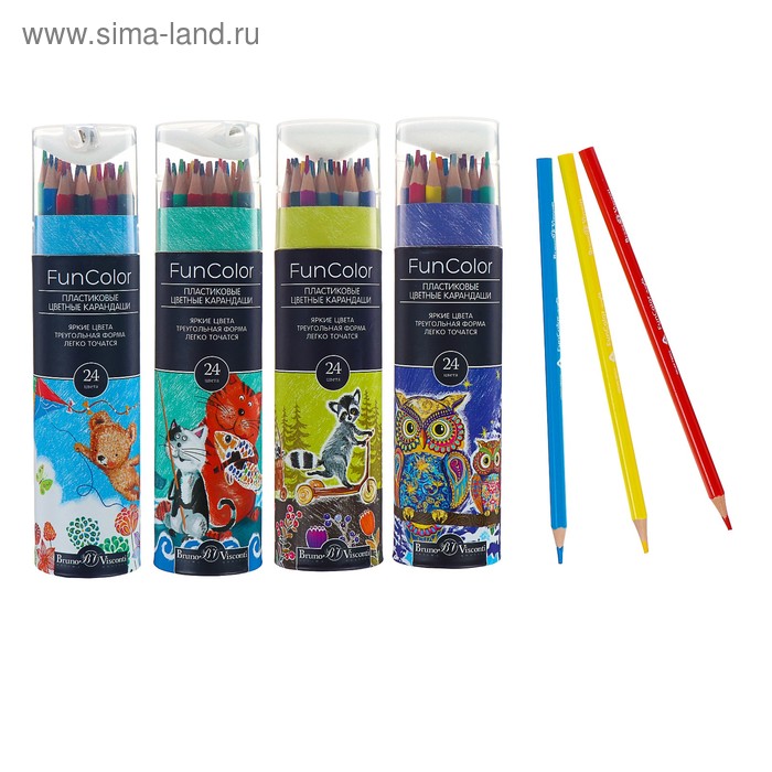 

Карандаши цветные 24 цвета Funcolor пластиковые, в картонной тубе, МИКС