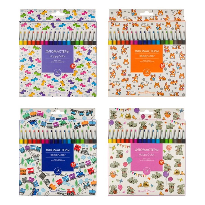 Фломастеры 18 цветов Happycolor, МИКС - Фото 1