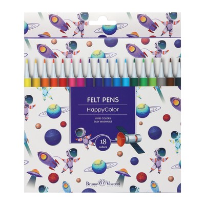 Фломастеры 18 цветов Happycolor, МИКС