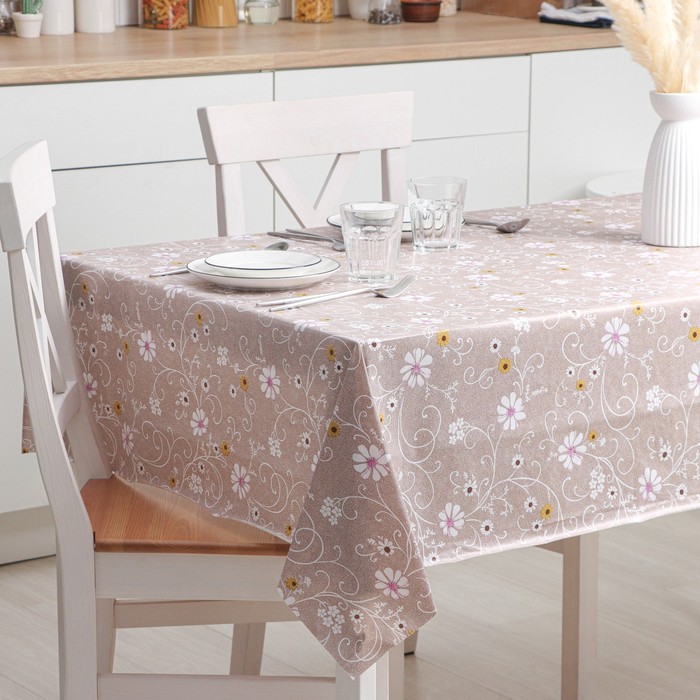 Скатерть на стол на нетканой основе «Ромашки», 137×110 см, цвет коричневый - Фото 1
