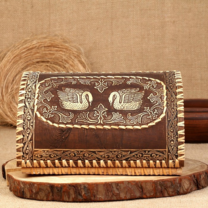 Хлебница «Лебеди», сложная, 28×22×15см, береста, микс - фото 1905626324