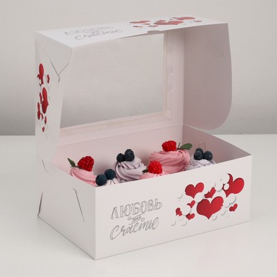 Упаковка на 6 капкейков с окном "Любовь это счастье", 25 х 17 х 10 см