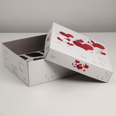 Упаковка на 9 капкейков без окна "Любовь это счастье", 25 х 25 х 10