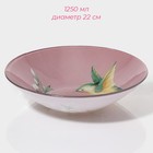 Тарелки Доляна «Колибри», 19 предметов: 6 десертных тарелок, 6 обеденных тарелок, 6 мисок, салатник, стекло, розовые - Фото 7