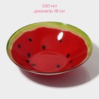 Тарелки Доляна «Сладкий арбуз», 19 предметов: 6 десертных тарелок, 6 обеденных тарелок, 6 мисок, салатник, стекло, красный - Фото 6