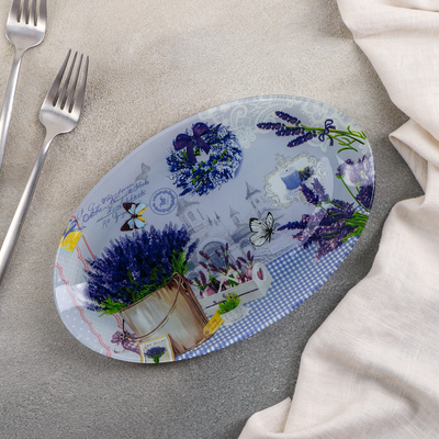 Блюдо стеклянное сервировочное овальное Доляна «Лаванда», 24.5×15 см