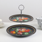 Этажерка - фруктовница круглая Доляна «Народные мотивы», 2 яруса, d=25/20 см, стекло, чёрная - Фото 1