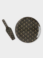 Тортовница с лопаткой Доляна «Золотое перо», d=30 см, лопатка 26.5×7 см, стекло, чёрная - Фото 1