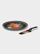 Тортовница Доляна «Народные мотивы», d=30 см, с лопаткой 26.5×7 см, стекло, чёрная - Фото 2