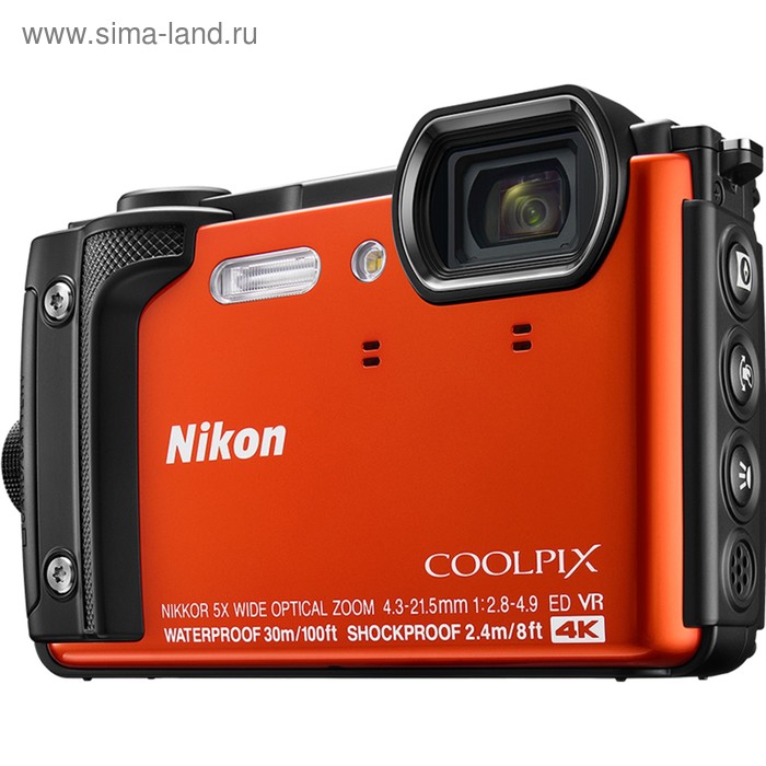 Фотоаппарат Nikon CoolPix W300, 16мп, 4K, 3", 99Мб, SDXC, SD, SDHC, CMOS, WiFi, GPS, оранж - Фото 1