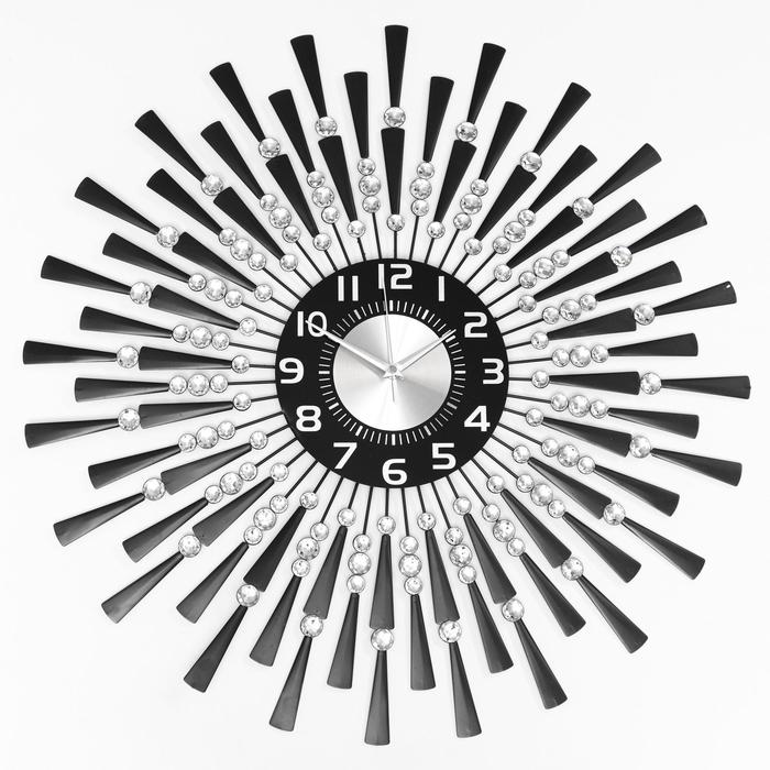Часы настенные, серия: Ажур, "Чёрные лучики", плавный ход, d-69 см, циферблат 22 см - Фото 1