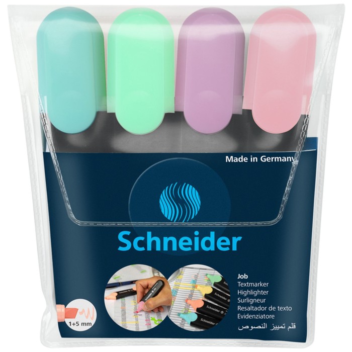 Набор маркеров-текстовыделителей 4 цвета 1-5 мм Schneider Job, пастельные тона, в прозрачном чехле - Фото 1