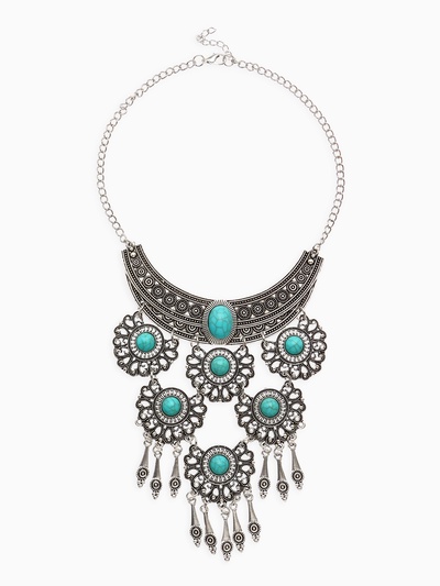 Колье «Гестия», четыре яруса, голубое в чернёном серебре, 35 см