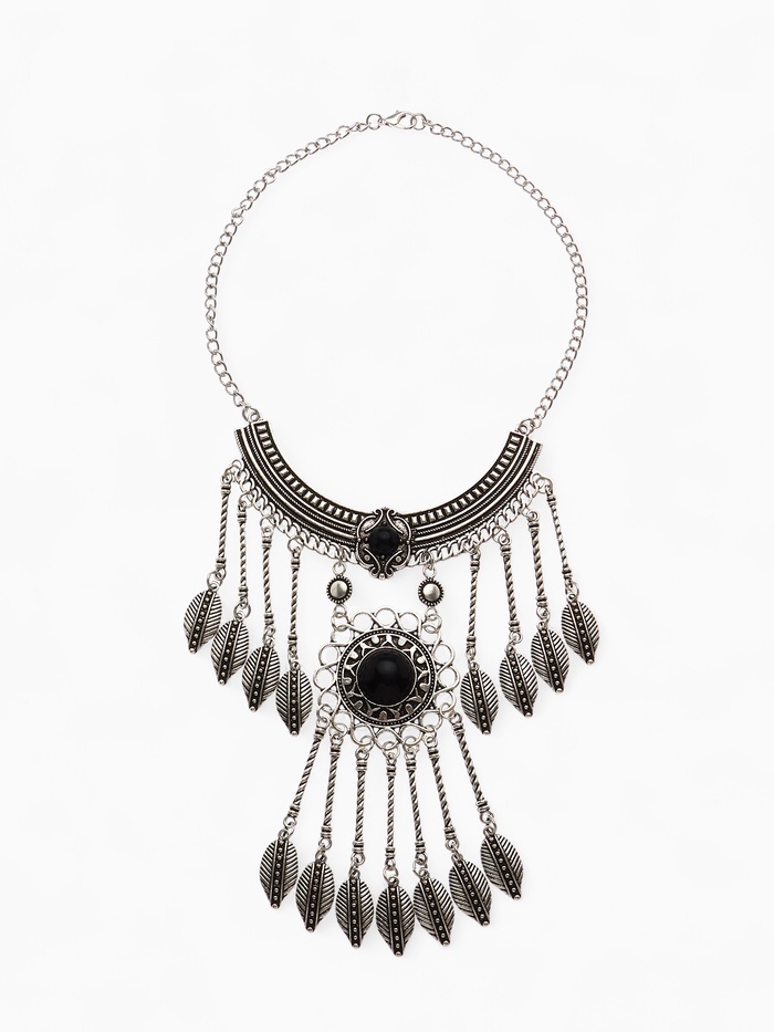 Колье «Ажурные перья» круг, чёрное в чернённом серебре, 35 см - Фото 1