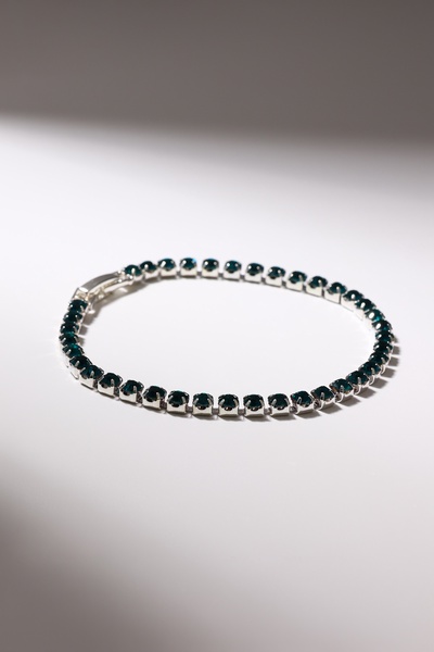 Браслет со стразами «Сияй» тонкая нить, морской в серебре, 18 см