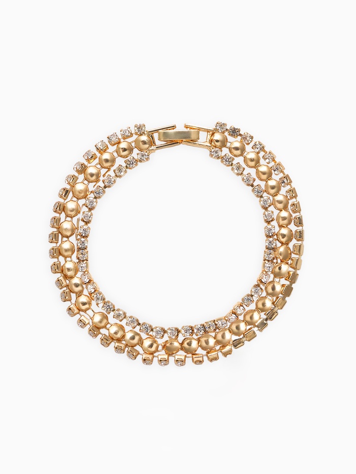 Браслет со стразами «Сияй», L=18 см, 3 ряда, белый в золоте - Фото 1