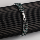 Браслет со стразами «Сияй» три ряда, цвет тёмно-зелёный в серебре, 18 см - Фото 5