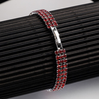 Браслет со стразами «Сияй» три ряда, цвет красный в серебре, 18 см - Фото 5