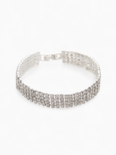 Браслет со стразами «Сияй» четыре ряда, цвет белый в серебре, 18 см