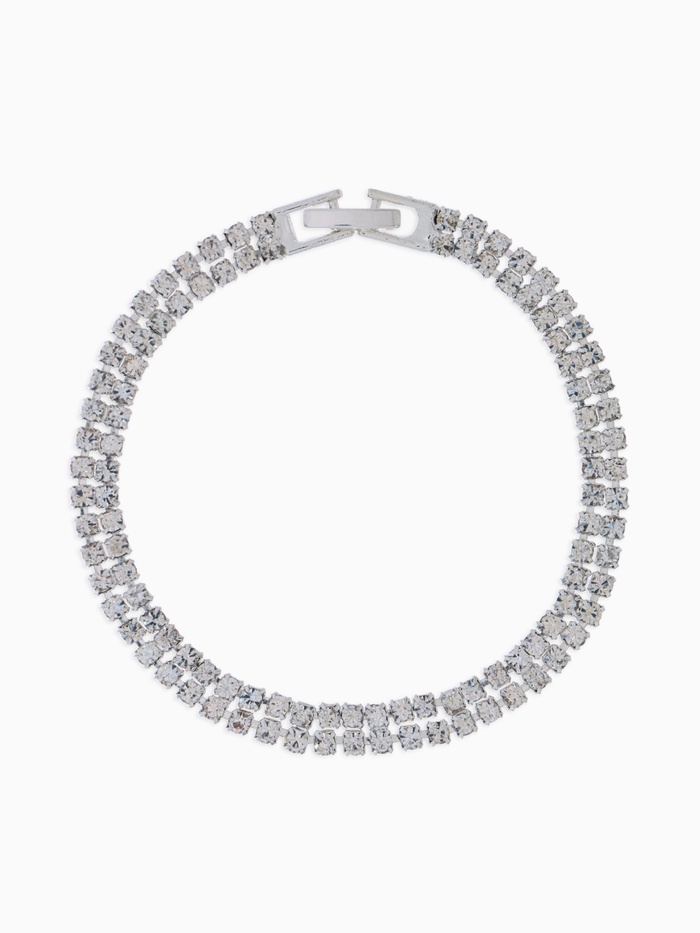 Браслет со стразами «Сияй», L=18 см, 2 ряда, белый в серебре