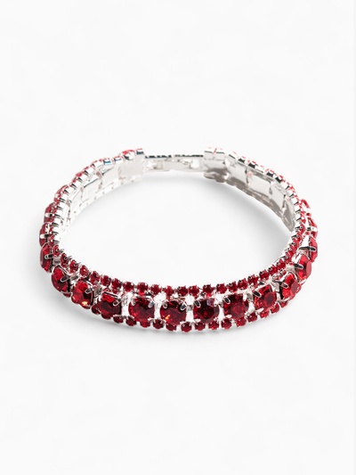 Браслет со стразами «Северное сияние» змейка, цвет красный в серебре, 18 см