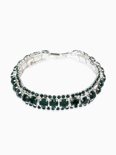Браслет со стразами «Северное сияние» змейка, цвет изумрудный в серебре, 18 см